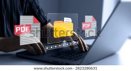 Secure PDF document management system with encrypted data storage, protected digital files and cybersecurity technology for enterprise information security.