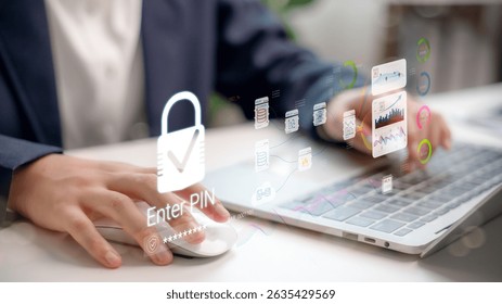 Secure PIN authentication for accessing digital dashboards with data analytics and business intelligence. Cybersecurity protection for financial and data-driven platforms.