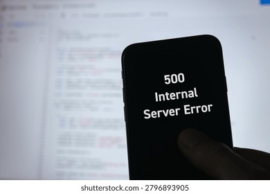 Secure technology and 500 Internal Server Error on smartphone. Cyber security, protection and digital trust.