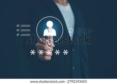 Secure user authentication and identity verification concept featuring password protection, access control, account security, cybersecurity compliance, and digital privacy management.