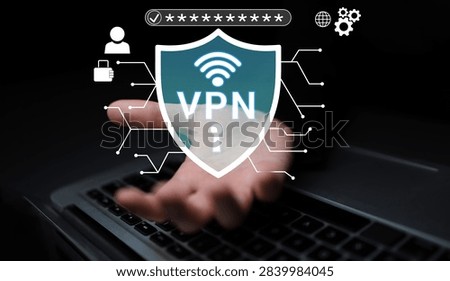 Secure Virtual Private Network Icon with Shield on Laptop Background for Online Privacy and Data Protection in Digital World