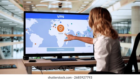 Secure VPN Access Map. Cyber Security For Privacy On Computer