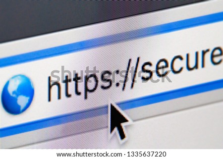 Secure website internet address in browser window. Close up of a computer screen.