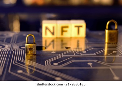 Secured nft non fungible token for crypto art blockchain technology concept.