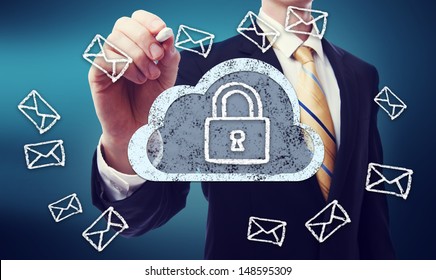 Secured Online Cloud Computing Concept with business man 