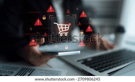 A security alert concept for e-commerce. This warning signifies a risk in an online shopping transaction, potential payment fraud, or a cybersecurity threat to the user. Parse