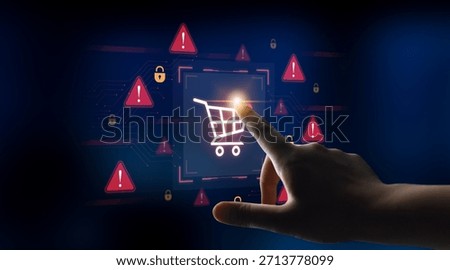 A security alert concept for e-commerce. This warning signifies a risk in an online shopping transaction, potential payment fraud, or a cybersecurity threat to the user. Parse
