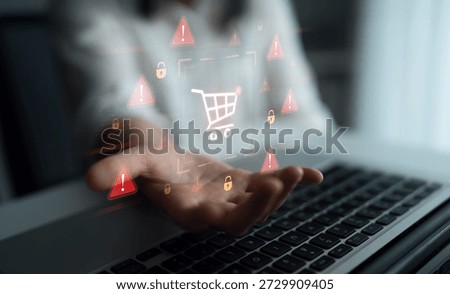 A security alert concept for e-commerce. This warning signifies a risk in an online shopping transaction, potential payment fraud, or a cybersecurity threat to the user. Parse