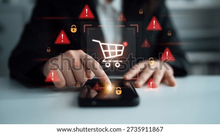 A security alert concept for e-commerce. This warning signifies a risk in an online shopping transaction, potential payment fraud, or a cybersecurity threat to the user. Parse