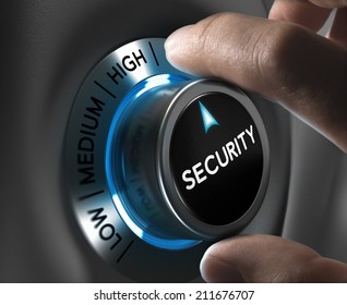 Security Button Pointing The Highest Position With Two Fingers, Conceptual Image For Risk Management