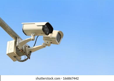 Security camera with blue sky