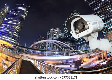 Security camera detects the movement of traffic. Skyscraper rooftop.