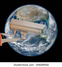 Security camera and earth background , Element of this image furnished by NASA