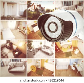 Security camera in home. Home security system concept