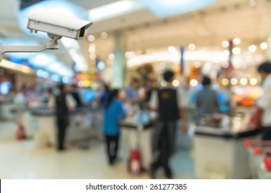 Security Camera Monitoring The Cashier Store Blur With Bokeh Background