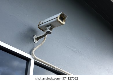 Security cameras on wall