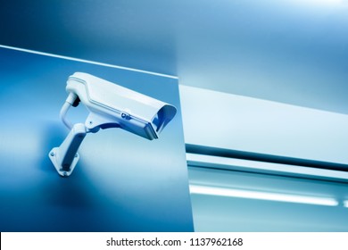 Security CCTV camera at front of Supermarket.Anti-theft system and help create peace of mind.Digital eyes. .Surveillance.Infrared.Observer and caretaker.Protection.Modern technology.
