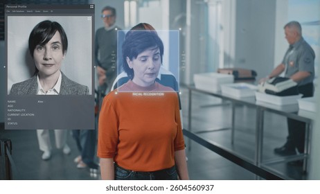 Security Checkpoint: Queue of Diverse People Passing Biometric AI Face Identification at Border Control in Airport Terminal. Advanced Facial Recognition Technology. Passengers Screening for Boarding. - Powered by Shutterstock - Get 15% off with code: PIKWIZARD15