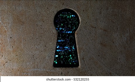 Security concept: hex code and binary code in the keyhole. cybersecurity. Protect code.