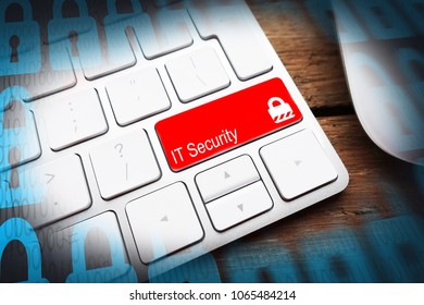 IT security concept with with white computer keyboard and abstract background