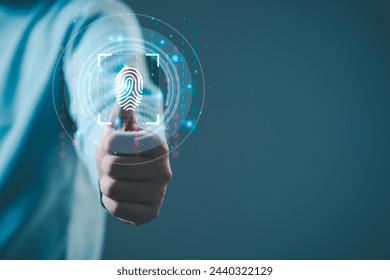 Security of future finger print technology and Cybernetics on the Internet concept, fingerprint scanning allows access to security and identification of big Data businesses, bank and Cloud Computers.	 - Powered by Shutterstock