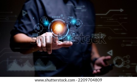 Security of future technology and Cybernetics on the Internet, finger scanning allows access to security and identification of big Data businesses, bank and Cloud Computers.