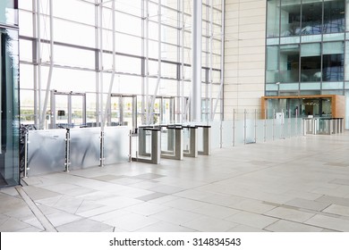 Security Gates In The Lobby Of A Large Corporate Business