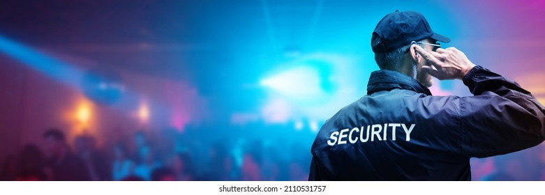 Security Guard At Club Event Or Concert. Bouncer At Night
