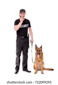 Security Guard With Dog On White Background