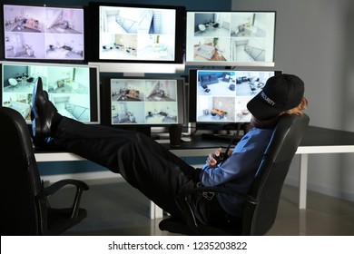 Security Guard Sleeping In Surveillance Room