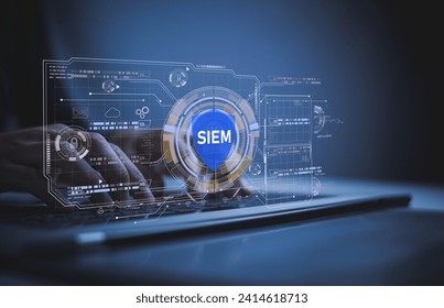 Security information and incident management concepts. Officials are managing events and safety on virtual screens.