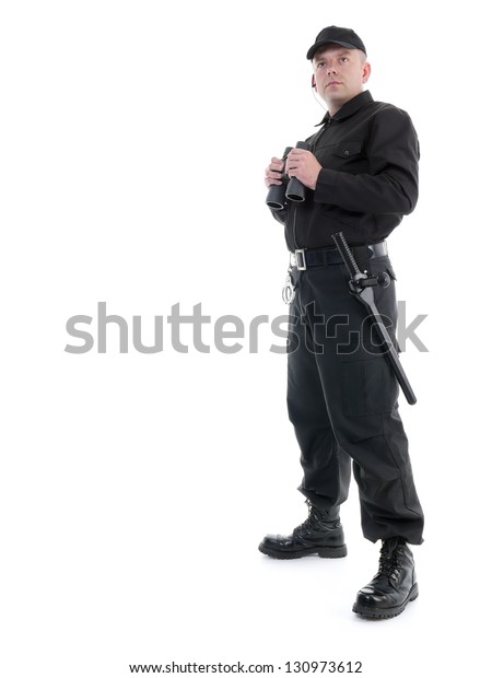 Security Man Wearing Black Uniform Standing Stock Photo (Edit Now ...