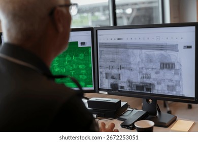 Security operator using advanced scanning technology with multiple displays for border inspection