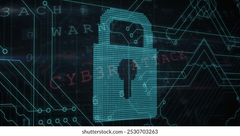 Security padlock icon and cyber security data processing against microprocessor connections. cyber security technology concept