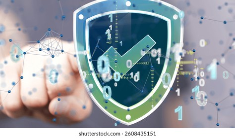 Security Shield concept, data protection. Shield with dots and lines connectio