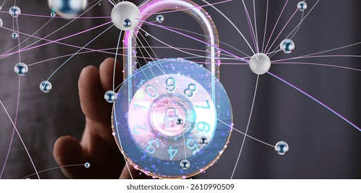 Security Shield concept, data protection. Shield with dots and lines connectio
