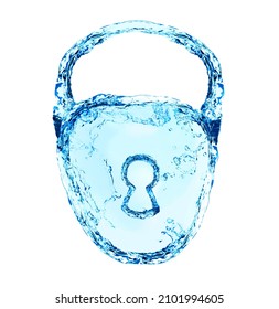 Security Sign Lock Icon Made Of Fresh Clean Water Splash Details, Illustration On White