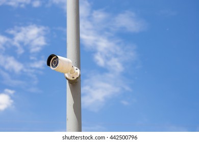 Security Technology Day & Night IP Cameras For The Safety With Blue Sky Background