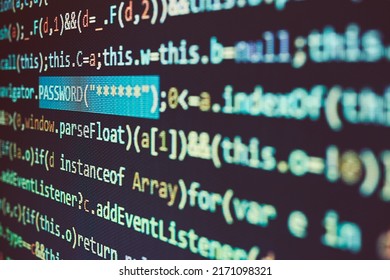 Security and threat in cyberspace. User password. Data security and protection. Programming code. Abstract computer script. Software developer programming code. Digital data on screen. Background