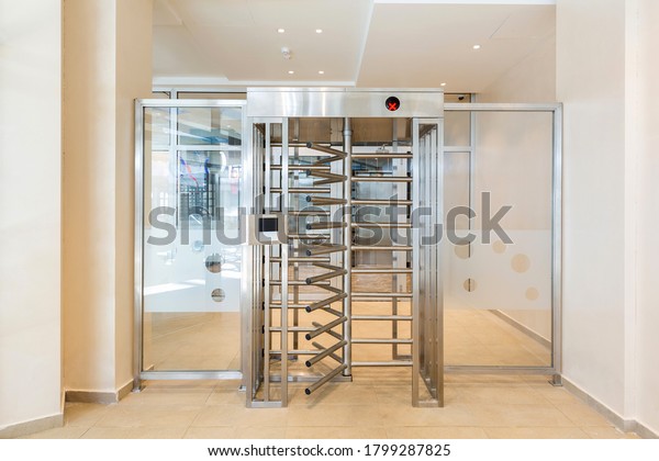Security turnstiles revolving door with bars and \
electronic access\
control