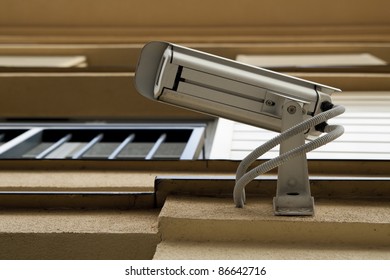 Security video camera on the wall