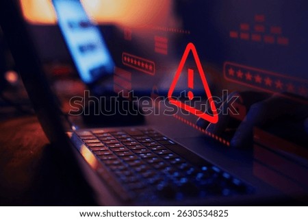 Security warning alert for hacker attack and data breach, cyberattack, phishing attack to steal user password.