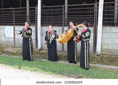 Sedalia, Missouri / USA - August 12 2019: Mariachi Band Consisting Of Female Members At Missouri State Fair In Summer Time