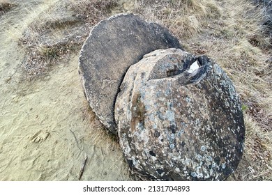 Sedimentary Rock Formation Stone Cut In Perfect Halves.