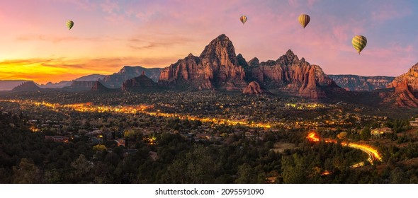 Sedona Arizona with with baloons and sunset