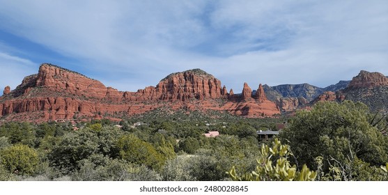 Sedona Arizona landscape photo daylight clouds red rocks greenery USA roadtrip  - Powered by Shutterstock