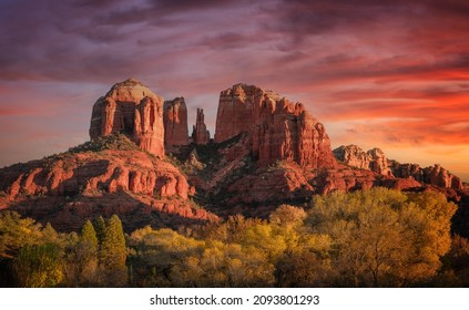 Sedona Arizona with red and orange sunset