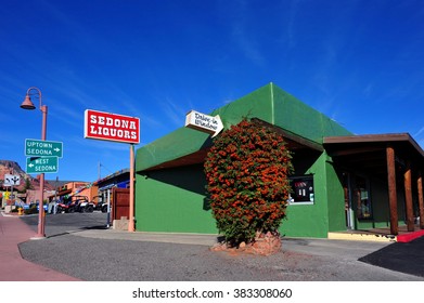 SEDONA, ARIZONA, USA - FEBRUARY 23, 2016: Sedona Liquors, A Popular Liquor Store That Offers A Drive-through, Liquor Delivery And Cigars.