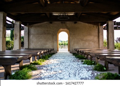 Sedona, Arizona / USA - June 4, 2018: rustic outdoor wedding chapel in vineyard 