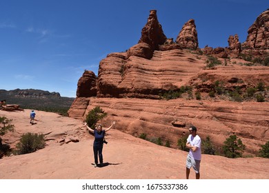 Sedona, AZ - March 10, 2020: Famous Broken Arrow Pink Jeep Tour.